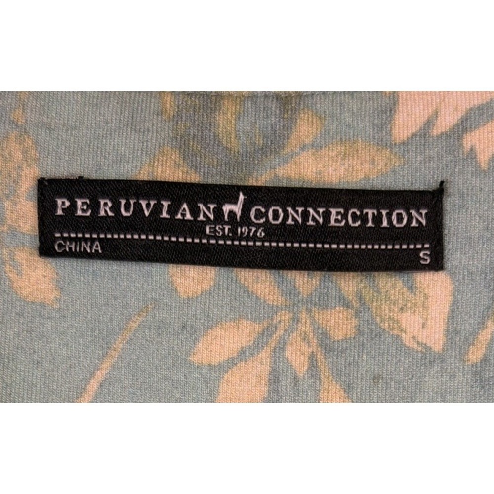 Peruvian Connection White Lotus Aqua Floral Fit & Flare Dress Small Pockets - Picture 8 of 14